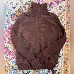 Vintage Suede Leather Zip Up Turtleneck Sweater